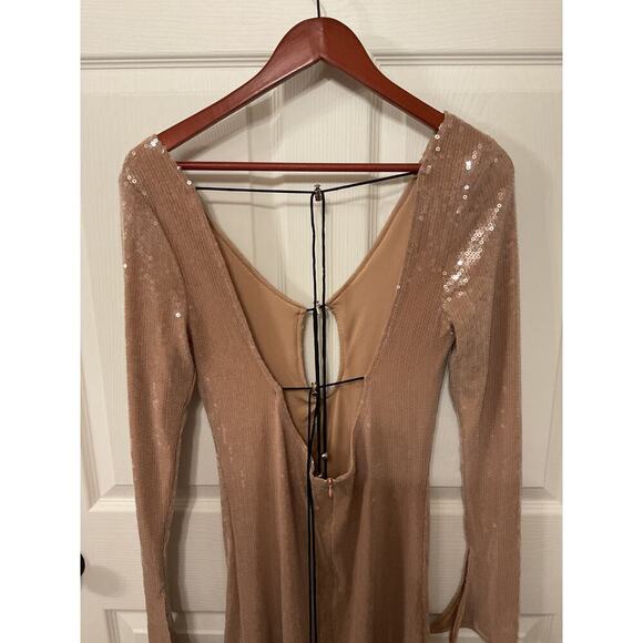 NWOT Meilun Deep V Dress Drawstring Long Sleeve Sequin Dress Long Gown, sz M - Picture 5 of 10